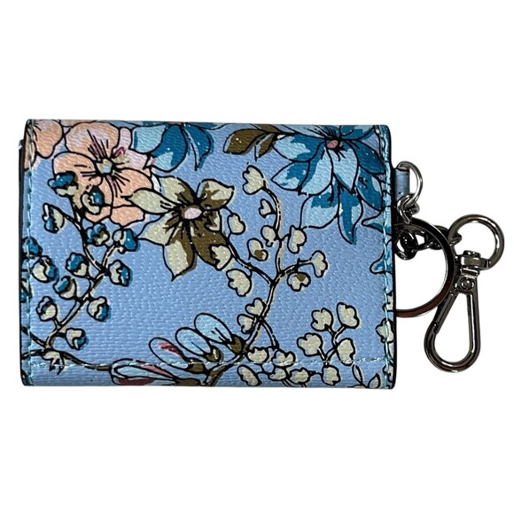 NWT Steve Madden Card Case Wallet  Pretty Floral On Blue Print Key Chain Snap - Picture 5 of 7